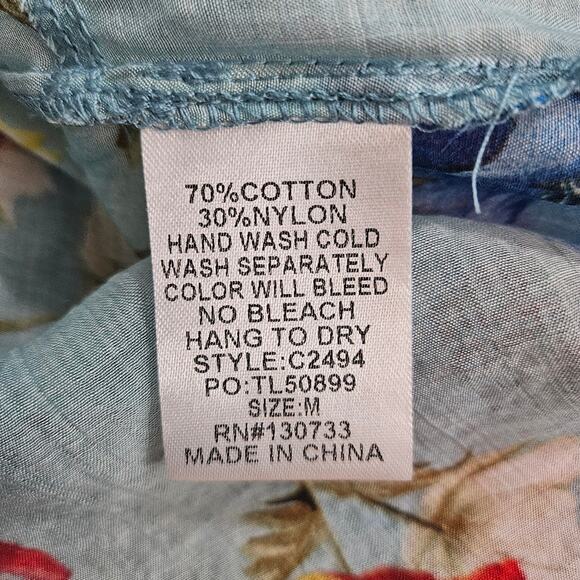 Umgee Tunic Floral Blue Red Long Sleeve Button Down Shirt Cotton Medium Boho - Picture 10 of 15